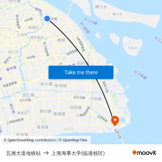 五洲大道地铁站 to 上海海事大学(临港校区) map