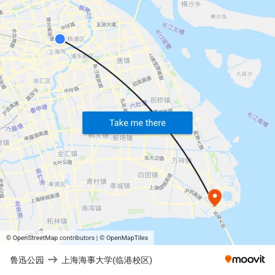 鲁迅公园 to 上海海事大学(临港校区) map