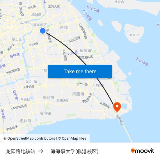 龙阳路地铁站 to 上海海事大学(临港校区) map