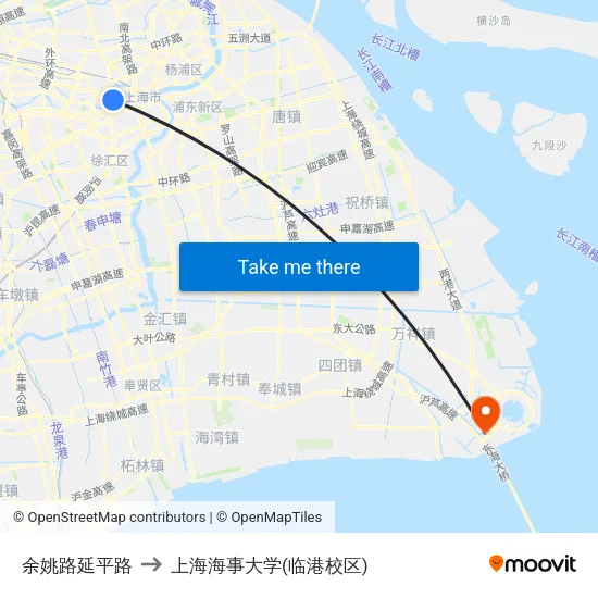 余姚路延平路 to 上海海事大学(临港校区) map
