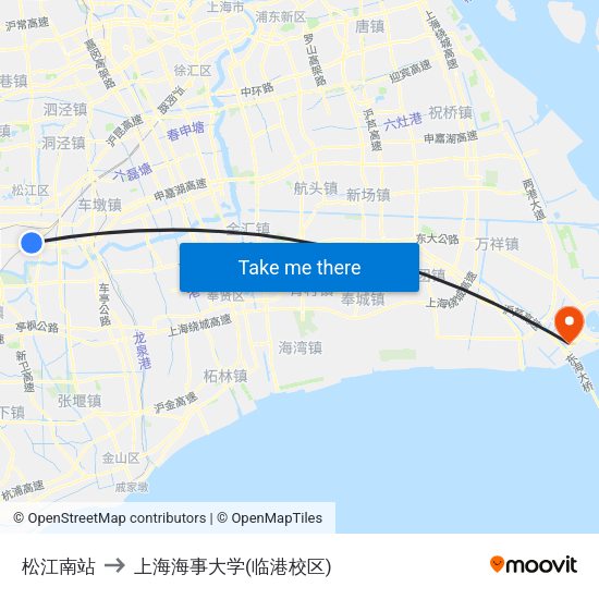 松江南站 to 上海海事大学(临港校区) map
