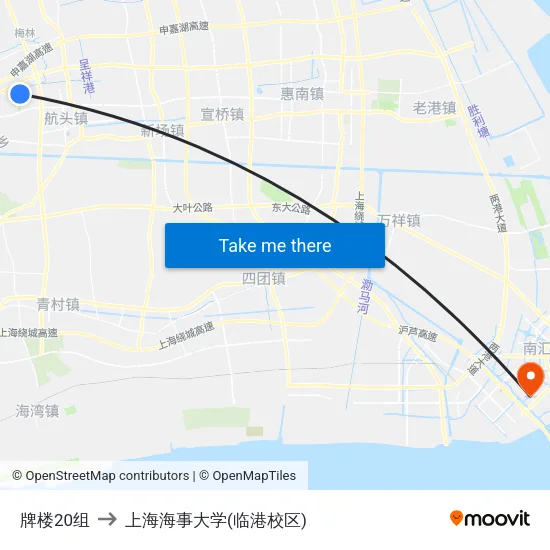 牌楼20组 to 上海海事大学(临港校区) map