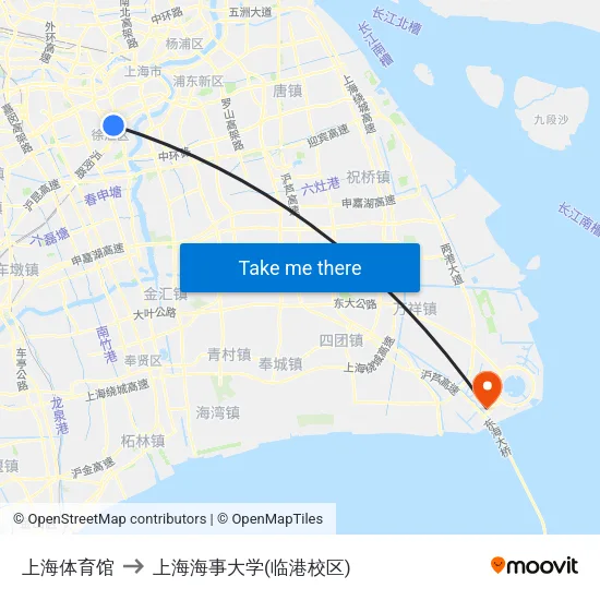 上海体育馆 to 上海海事大学(临港校区) map
