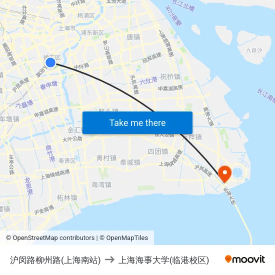 沪闵路柳州路(上海南站) to 上海海事大学(临港校区) map