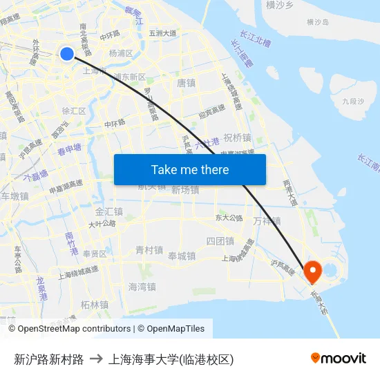 新沪路新村路 to 上海海事大学(临港校区) map