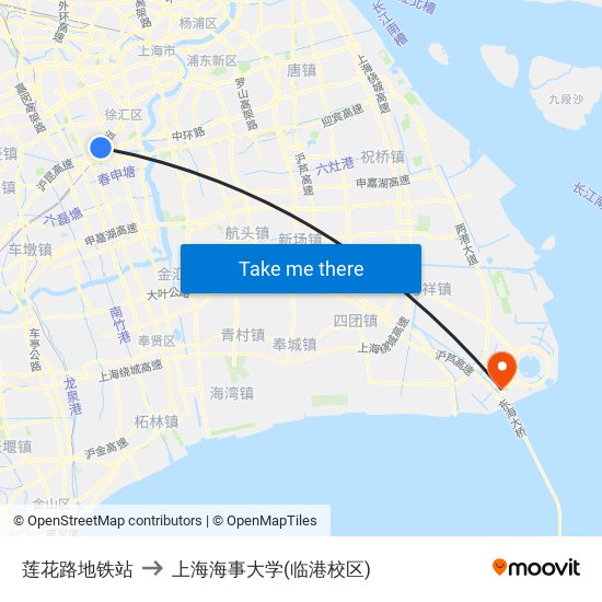 莲花路地铁站 to 上海海事大学(临港校区) map