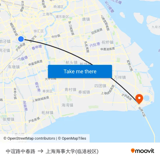 中谊路中春路 to 上海海事大学(临港校区) map