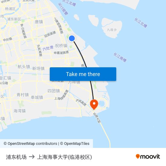 浦东机场 to 上海海事大学(临港校区) map
