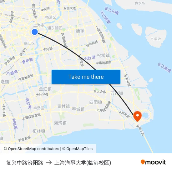 复兴中路汾阳路 to 上海海事大学(临港校区) map