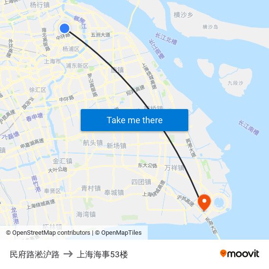 民府路淞沪路 to 上海海事53楼 map