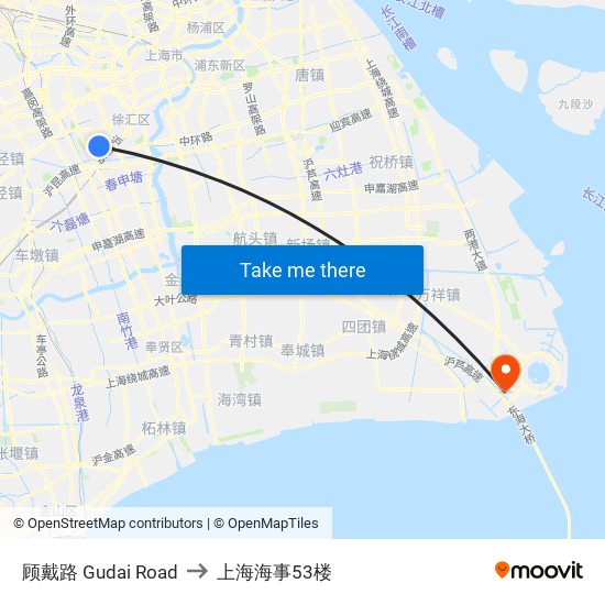 顾戴路 Gudai Road to 上海海事53楼 map