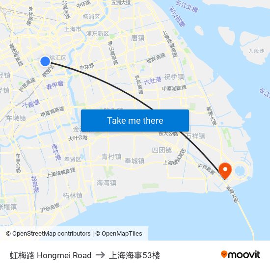 虹梅路 Hongmei Road to 上海海事53楼 map