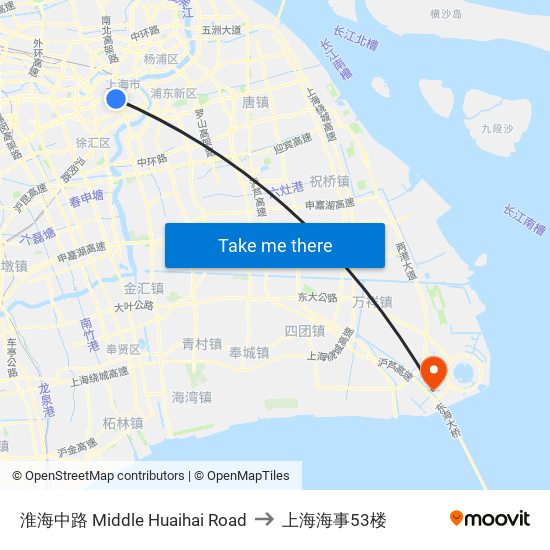 淮海中路 Middle Huaihai Road to 上海海事53楼 map