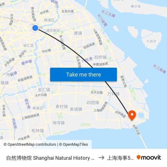 自然博物馆 Shanghai Natural History Museum to 上海海事53楼 map