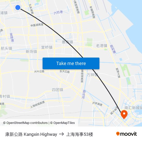 康新公路 Kangxin Highway to 上海海事53楼 map
