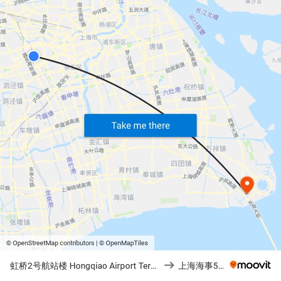 虹桥2号航站楼 Hongqiao Airport Terminal 2 to 上海海事53楼 map