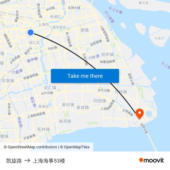 凯旋路 to 上海海事53楼 map