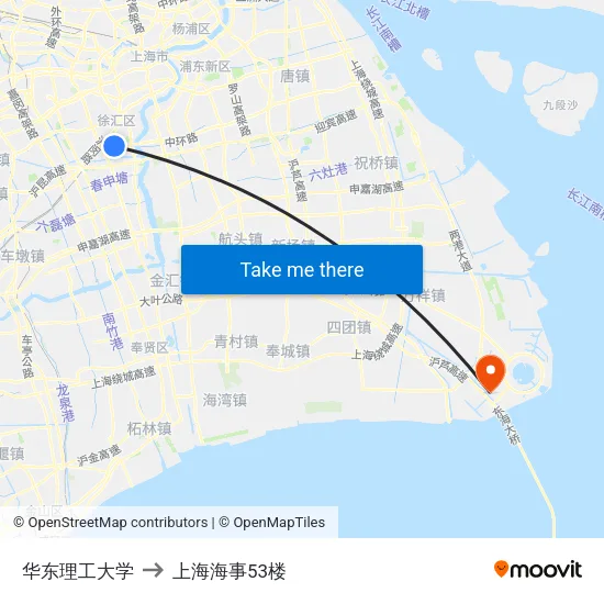 华东理工大学 to 上海海事53楼 map