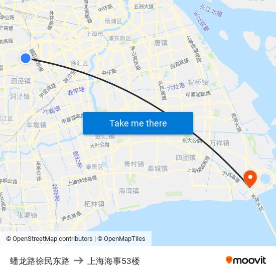 蟠龙路徐民东路 to 上海海事53楼 map