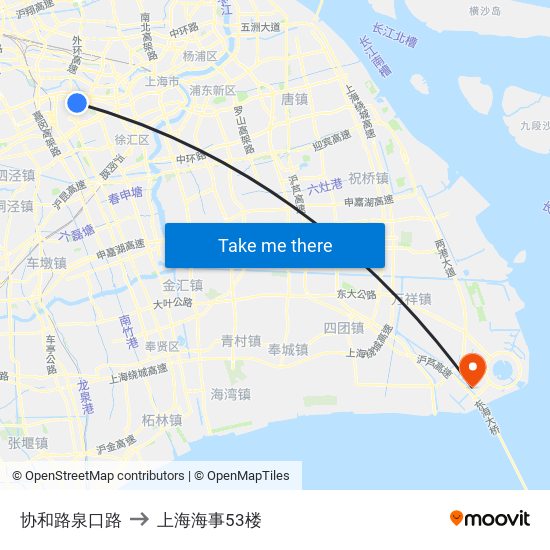 协和路泉口路 to 上海海事53楼 map