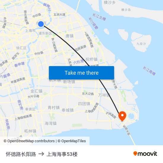 怀德路长阳路 to 上海海事53楼 map