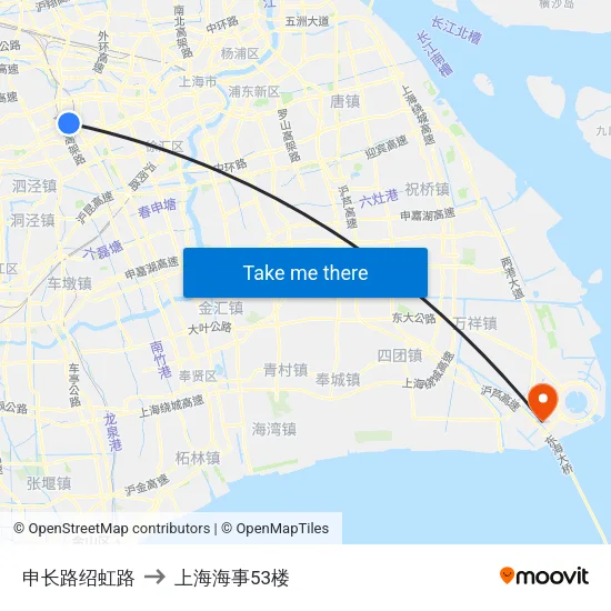 申长路绍虹路 to 上海海事53楼 map
