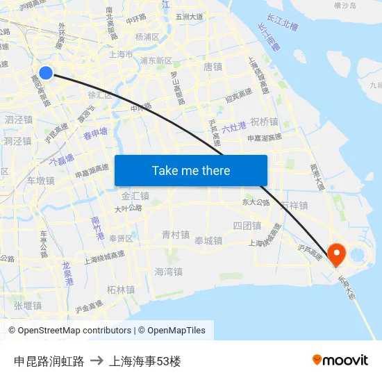 申昆路润虹路 to 上海海事53楼 map