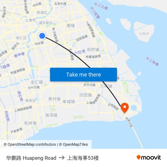 华鹏路 Huapeng Road to 上海海事53楼 map