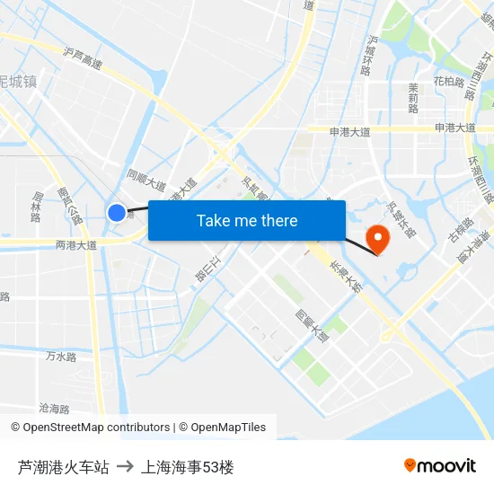 芦潮港火车站 to 上海海事53楼 map