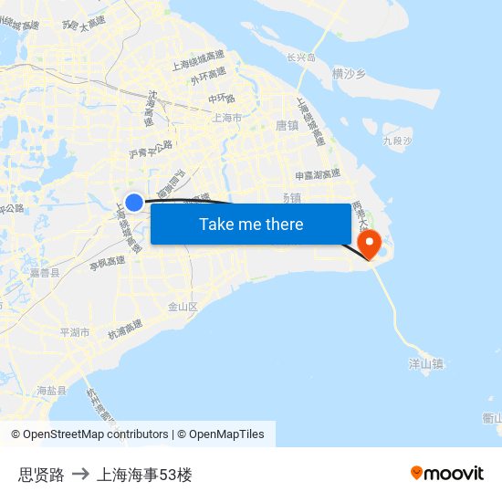 思贤路 to 上海海事53楼 map