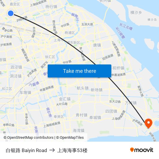白银路 Baiyin Road to 上海海事53楼 map