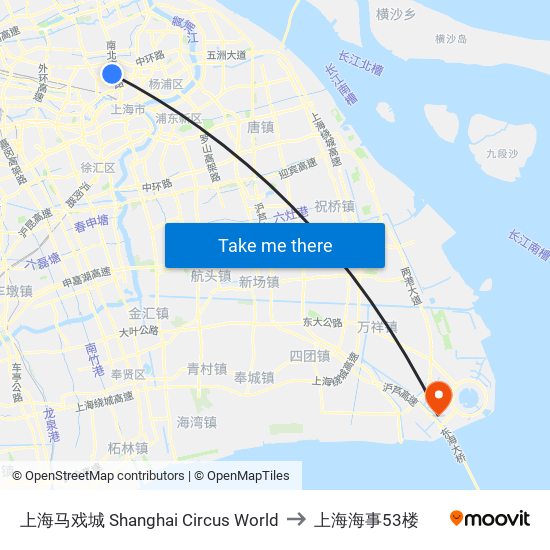 上海马戏城 Shanghai Circus World to 上海海事53楼 map