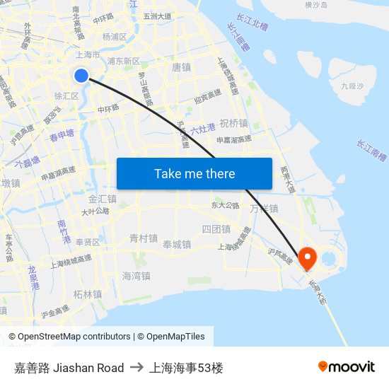 嘉善路 Jiashan Road to 上海海事53楼 map