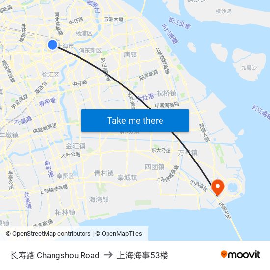 长寿路 Changshou Road to 上海海事53楼 map