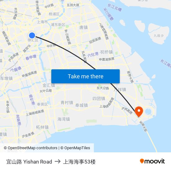宜山路 Yishan Road to 上海海事53楼 map