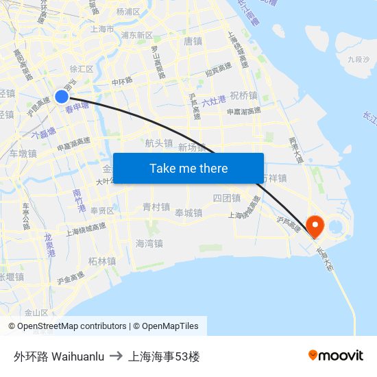 外环路 Waihuanlu to 上海海事53楼 map