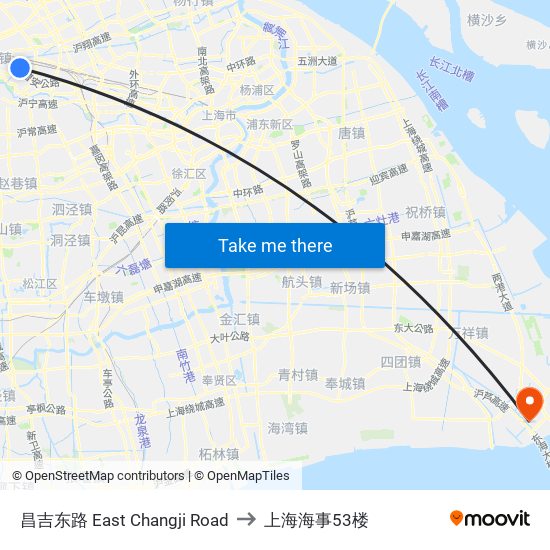 昌吉东路 East Changji Road to 上海海事53楼 map