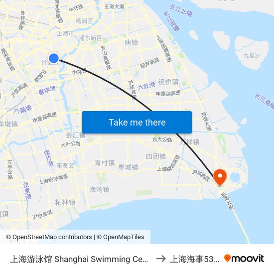 上海游泳馆 Shanghai Swimming Center to 上海海事53楼 map