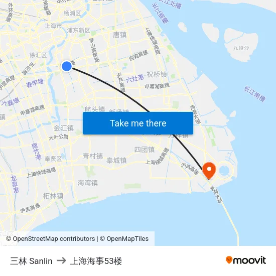 三林 Sanlin to 上海海事53楼 map