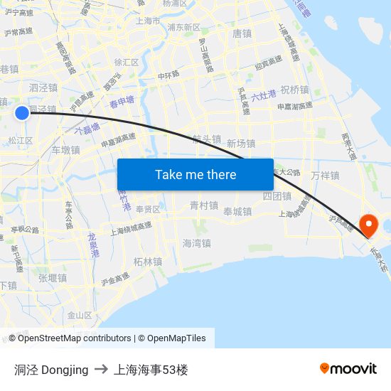 洞泾 Dongjing to 上海海事53楼 map