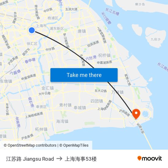 江苏路 Jiangsu Road to 上海海事53楼 map