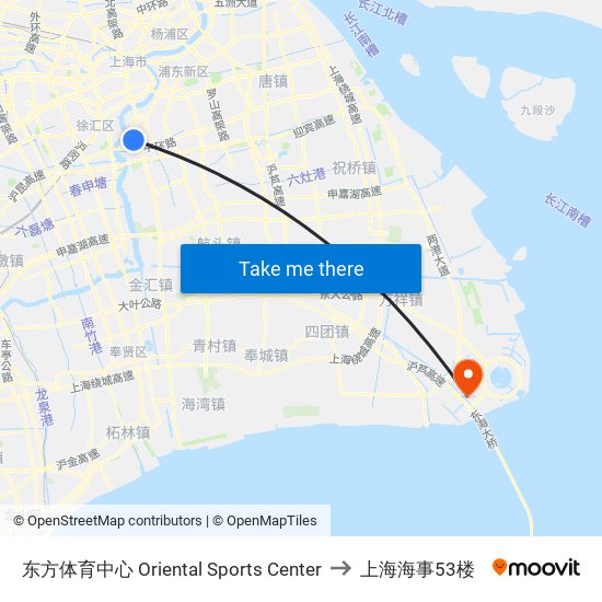 东方体育中心 Oriental Sports Center to 上海海事53楼 map