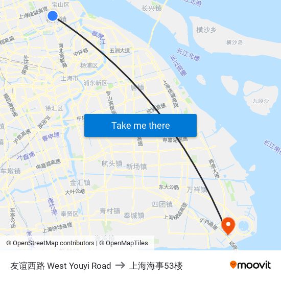 友谊西路 West Youyi Road to 上海海事53楼 map