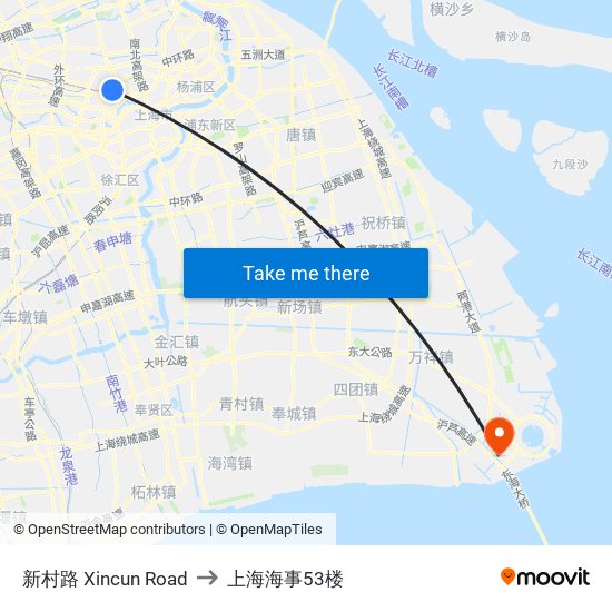 新村路 Xincun Road to 上海海事53楼 map