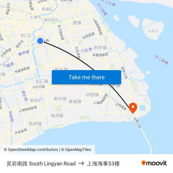 灵岩南路 South Lingyan Road to 上海海事53楼 map
