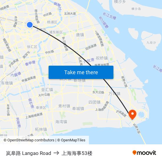 岚皋路 Langao Road to 上海海事53楼 map