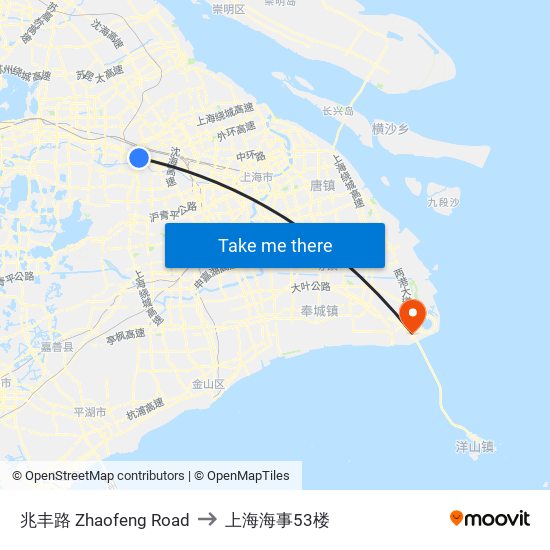 兆丰路 Zhaofeng Road to 上海海事53楼 map