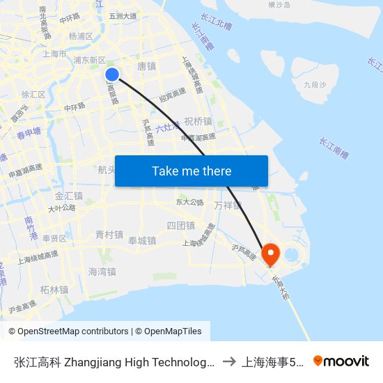 张江高科 Zhangjiang High Technology Park to 上海海事53楼 map