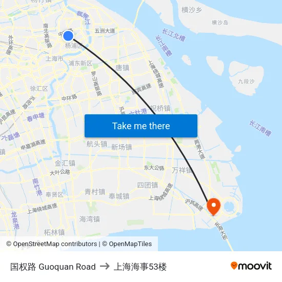 国权路 Guoquan Road to 上海海事53楼 map