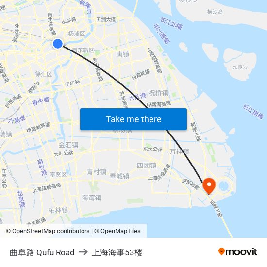 曲阜路 Qufu Road to 上海海事53楼 map